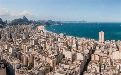 Aerial Panoramic View Of Buildings In Copacabana And Atlantic Ocean In