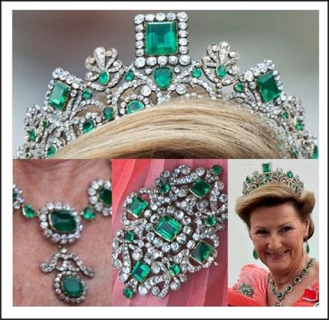 Queen Sonja Wearing Emerald Diamond Silver And 18k Parure Made For