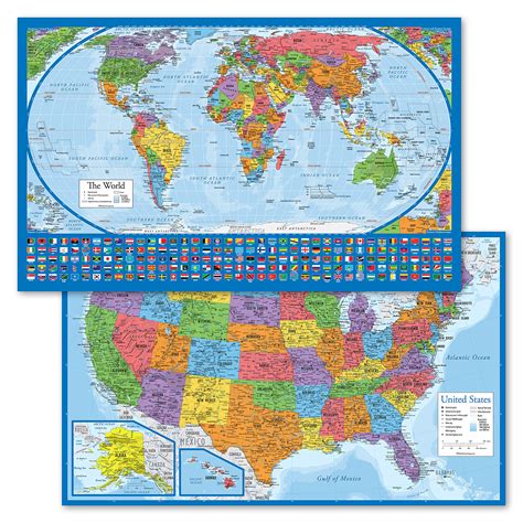 Buy Pack Laminated World Usa Set Equal Earth World Design Shows Continents At True