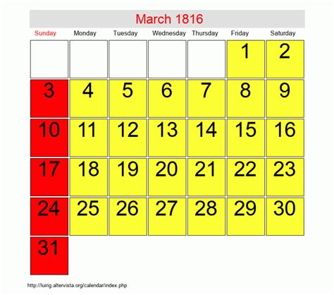 March 1816 Roman Catholic Saints Calendar