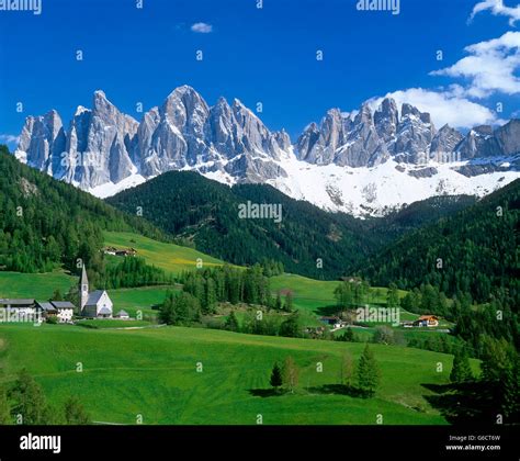St Magdalena In The Val Di Funes And The Dolomite Mountains Val Di