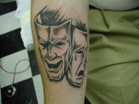 Happy and sad face tattoo happy and sad clown face tattoos body. happy/sad masks by ryan campbell | ArtWanted.com