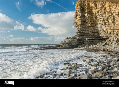 The Beach And Cliff At Nash Point On A Bright And Windy Autumn Morning