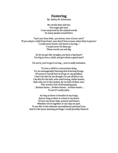 Fostering A Poem By Ashley M Ackerman Foster Care Quotes Foster