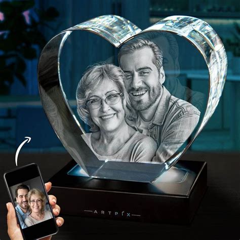 3D Crystal Heart With Photo Personalized Picture Engraved In Glass
