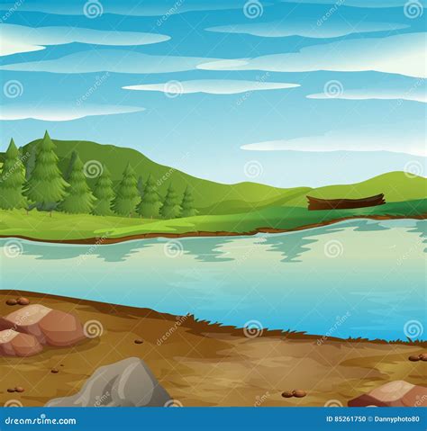 Scene With River Flow Through The Forest Stock Vector Illustration Of