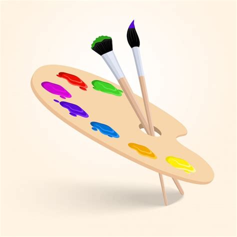 Arte Paleta De Colores Con Pincel Herramientas De Dibujo Aisladas Sobre