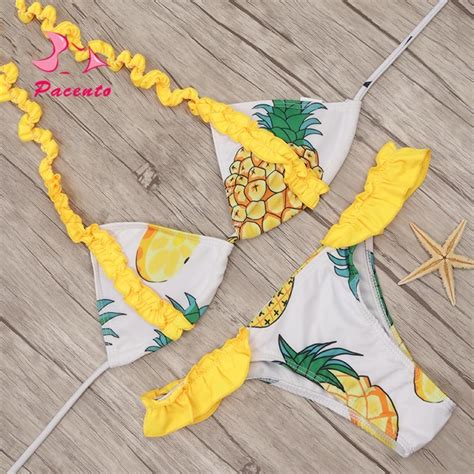 Pacento Pineapple Swimwear Frilly Strappy Bikini Set Bandage Swimsuit