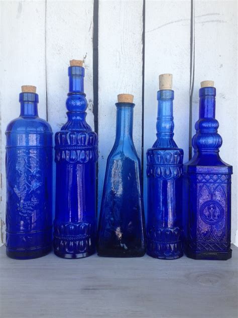 Vintage Cobalt Blue Glass Bottles Blue Supply Bottles Blue