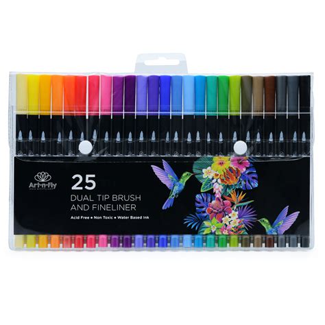 25 Dual Tip Color Brush Pen Set Art N Fly