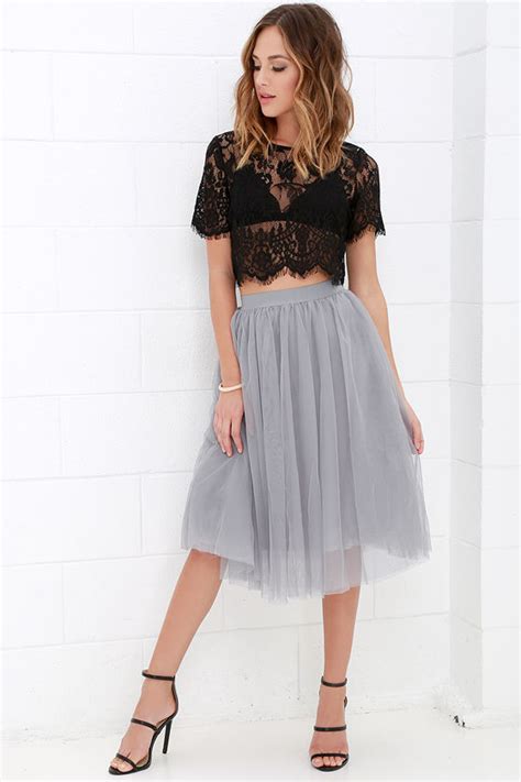 Grey Skirt Tulle Skirt Midi Skirt 4900