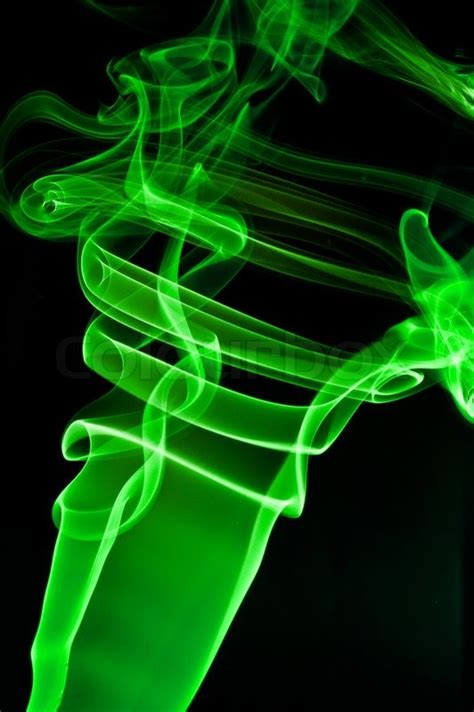 Abstract Green Smoke Black Background Stock Photo