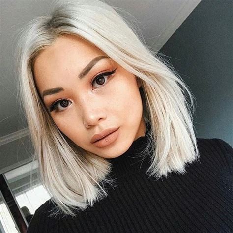 One Length Bob Short Platinum Blonde Hair Blonde Asian Hair Short Bleached Hair