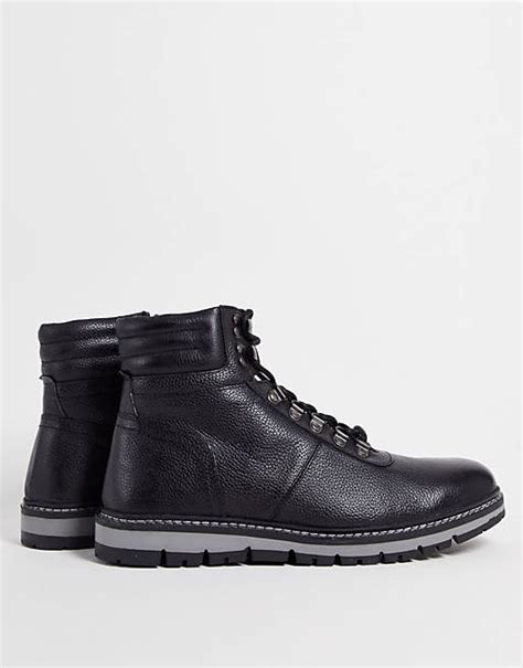 silver street leather hiker boots in black with contrast laces asos