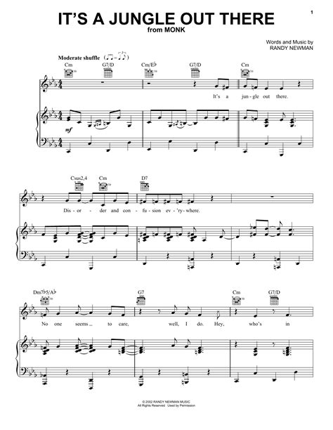 randy newman it s a jungle out there from monk sheet music notes download printable pdf