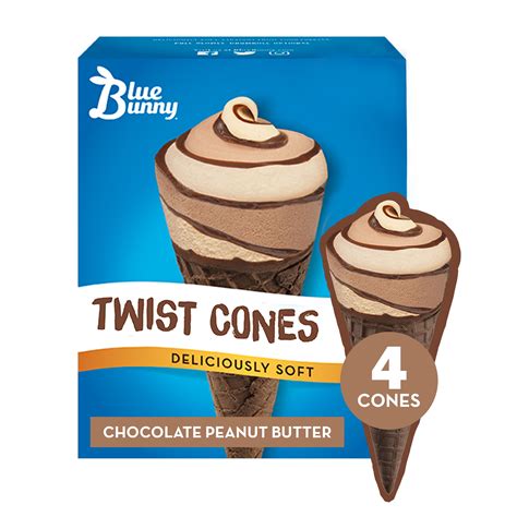Blue Bunny Chocolate Peanut Butter Frozen Dessert Twist Cones 4 Count