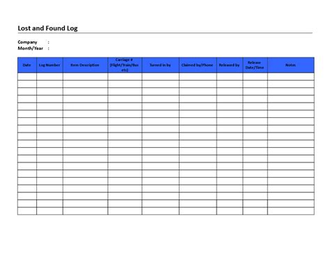Lost And Found Log Lost And Found Templates Business Template