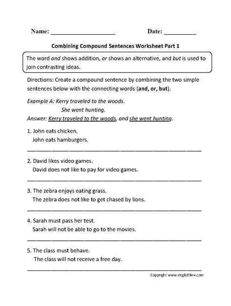 combining compound sentences worksheet part  worksheets pinterest