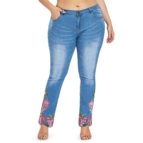 wipalo plus size skinny five pockets embroidered jeans mom femme female big size 5xl women denim