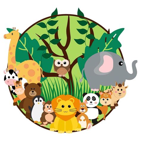 Vector Lindos Animales De La Selva En Estilo De Dibujos Animados