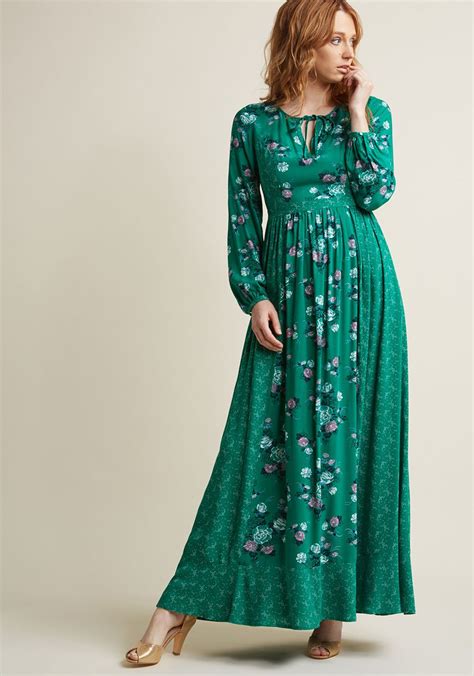 Long Sleeve Maxi Dress With Tie Neck Modcloth Maxi Dress Dresses Maxi Dress Green