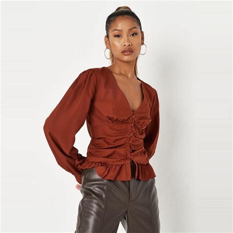 Missguided Cinched Waist Corset Top Women Rust Ace