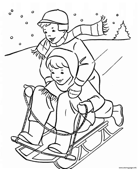 Kids Playing Sled In The Winter S6625 Coloring Page Printable