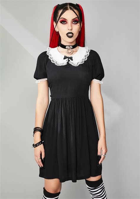 Widow Babydoll Lace Trim Gothic Lolita Dress Black Dolls Kill