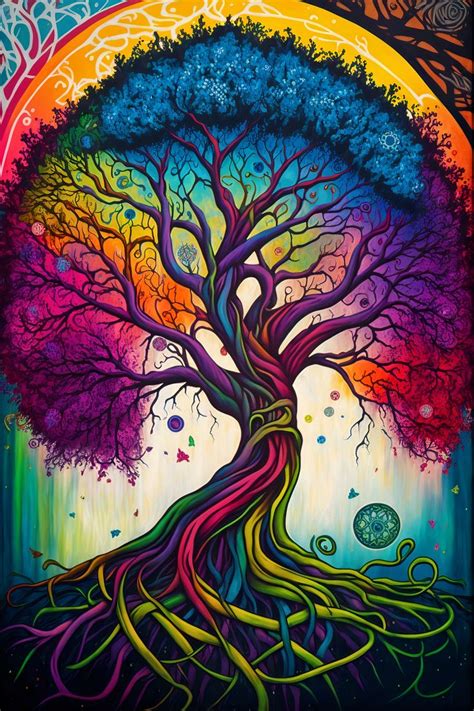 🎨🌳🌈 A Colorful And Abstract Tree Of Life That Embodies The Beauty Of