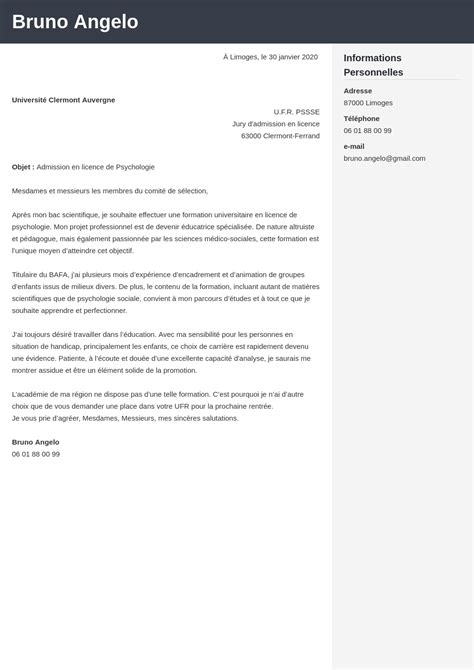 exemple demande d'inscription a la faculté ancien bac
