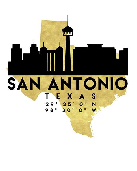 San Antonio Silhouette City Skyline Map Art Digital Art By Emiliano