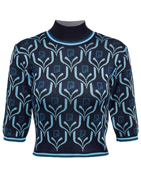 Paco Rabanne Synthetic Jacquard High Neck Crop Top In Blue Lyst