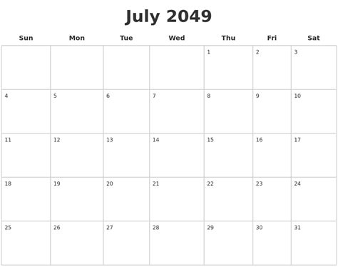 July 2049 Blank Calendar Pages
