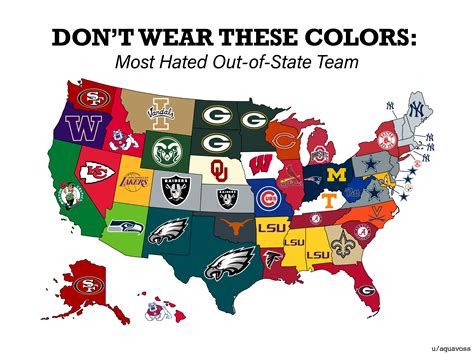 Map Of The Most Hated Out Of State Sports Teams In The Us Oc R