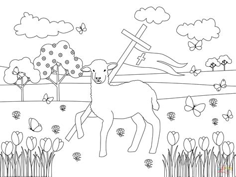 Easter Lambs And Jesuss Cross Coloring Page Free Printable Coloring Pages