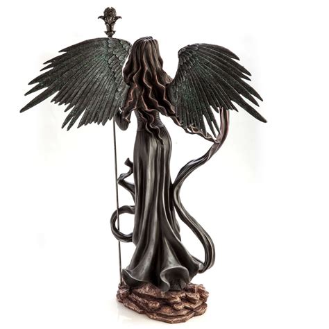Large Dark Angel In Black Gown With Staff Figurine Carolina Trading