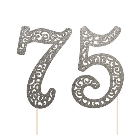75 Cake Topper 75th Anniversary Theme Glitter Silver
