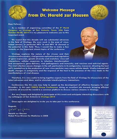 Zur hausen became emeritus professor there in 2003. Virology 2014 - Dr. Haral Zur Hausen, Nobel Laureate, is ...