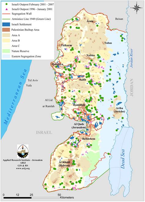 Map showing the geographical location of israel & palestine along with their capitals, international boundary, major cities and point of interest. Palestine