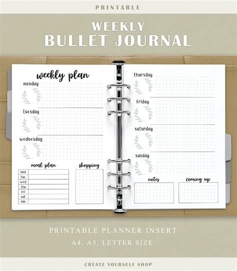 Weekly Bullet Journal Printable Planner Insert Printable Etsy