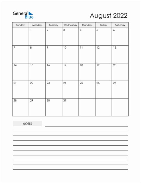 August 2022 Monthly Calendar Pdf Word Excel