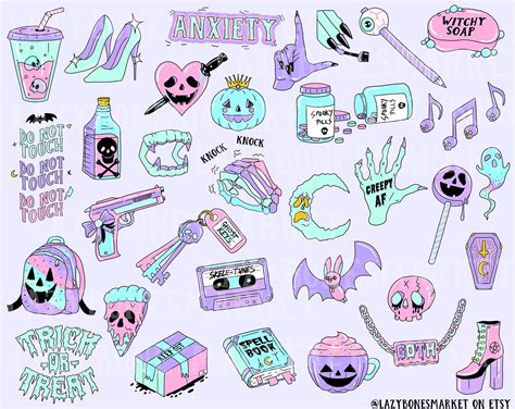 Pastel Goth Clipart Cute Halloween Clipart Printable Etsy Pastel
