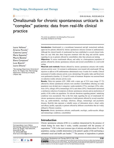Pdf Omalizumab For Chronic Spontaneous Urticaria In “complex
