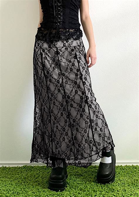 Buy A Line Y2k Black Lace Maxi Skirt For Women Online In India