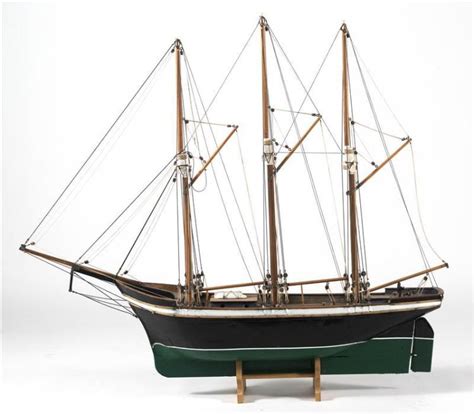 Lot Model Of A Three Masted Schooner Black Hull With White Boot