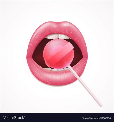 Lips With Lollipop Realistic Composition Vector Image