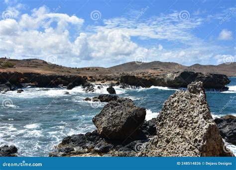 Lava Rocks On Black Stone Beach In Aruba Stock Photo Image Of Ocean