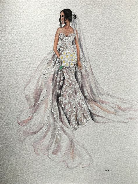 Bridal Custom Portraitwedding Drawing Fashion Illustration Wedding