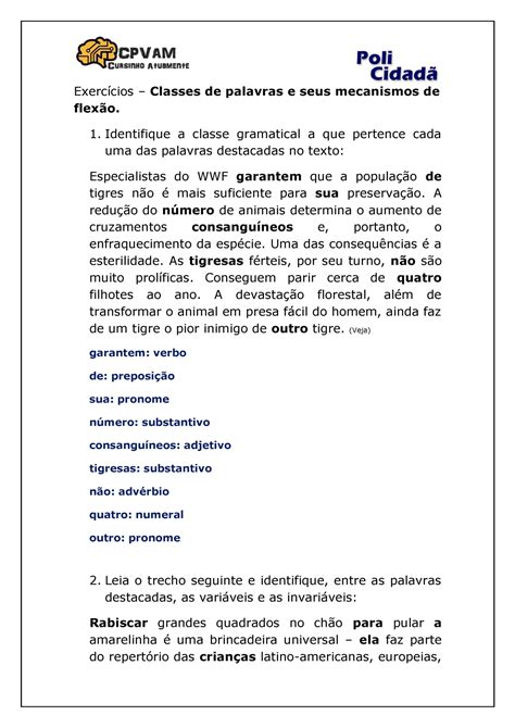 Atividades De Classe De Palavras