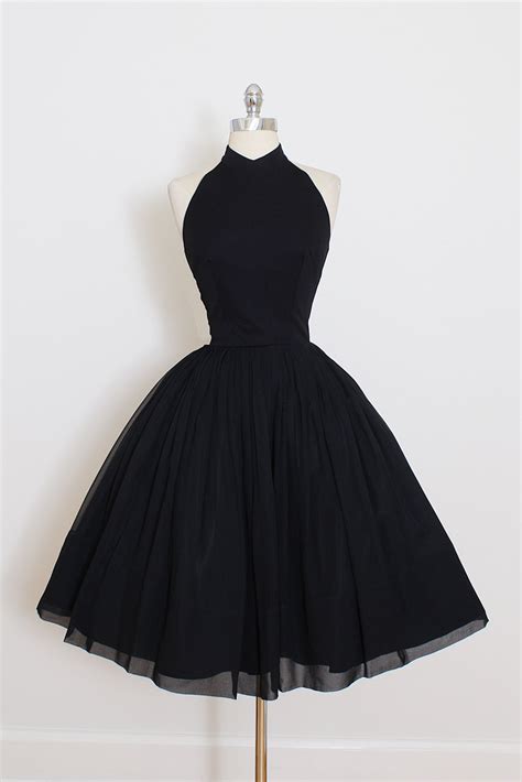 Vintage Little Black Dress Short Black Halter Prom Dress
